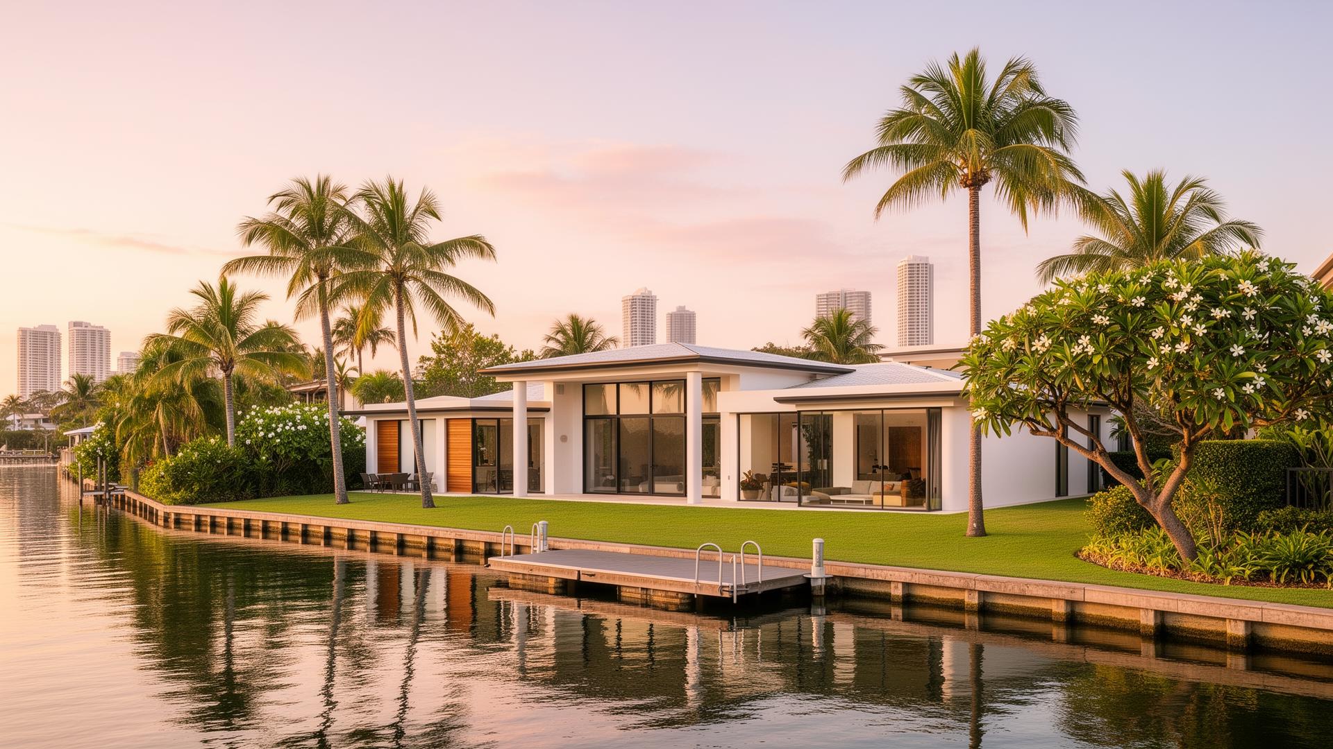 Modern Gold Coast home at golden hour